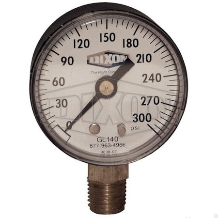 Dixon Standard Dry Gauge, 0 to 30 psi, 1/4 in Connection, 2-1/2 in Dial, +/- 3-2-3 % GL320